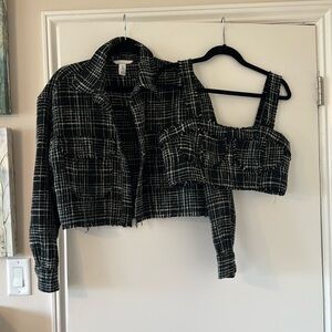 H&M black and white bouclé tweed set